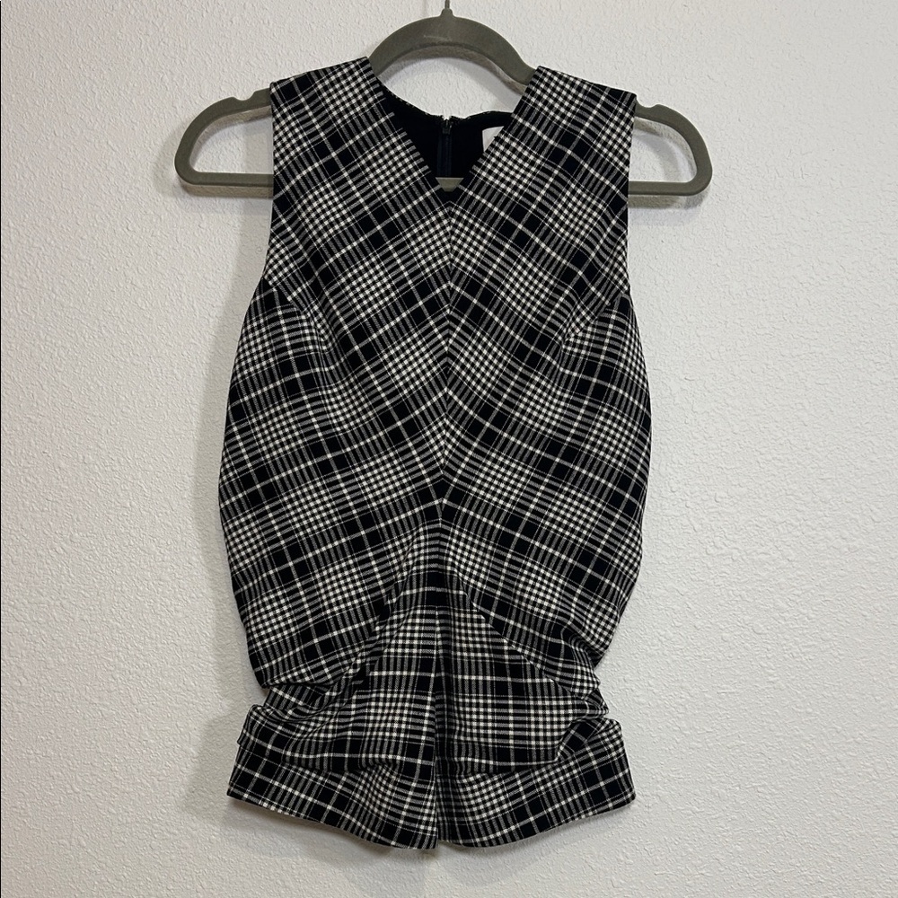 Tanya Taylor Heather Top Corporate Baddie Checkered Plaid V-Neck Blouse Tank NWT